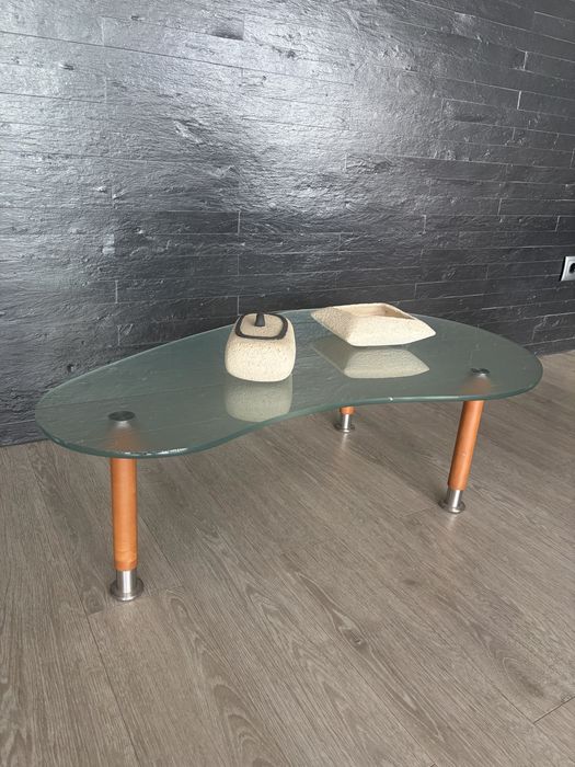 Mesa de Centro em Vidro Temperado e Madeira