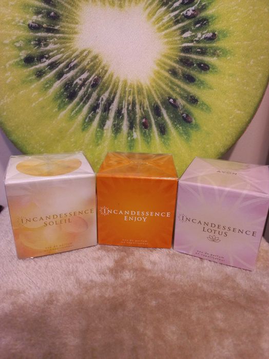 Avon zestaw Incandessence. Zapachy: Enjoy, Soleil, Lotus. 3x50ml