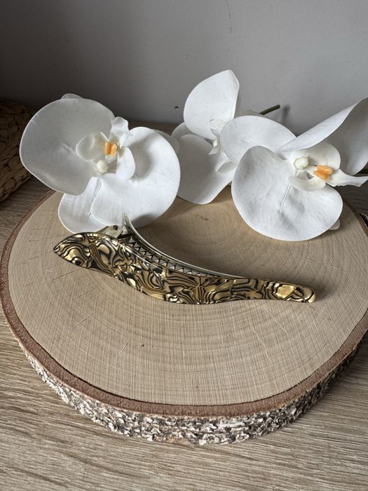 Beżowo - złoto - czarno - srebrna Spinka klamra do włosów