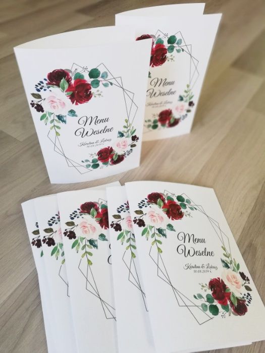 Menu na stół weselny w róże