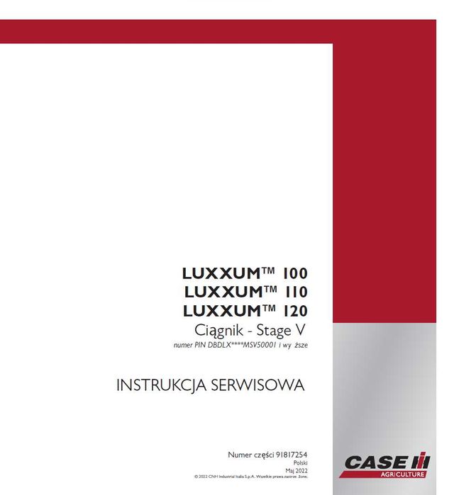 CASE LUXXUM 100, 110, 120 STAGE V 2022R instrukcja napraw po POLSKU