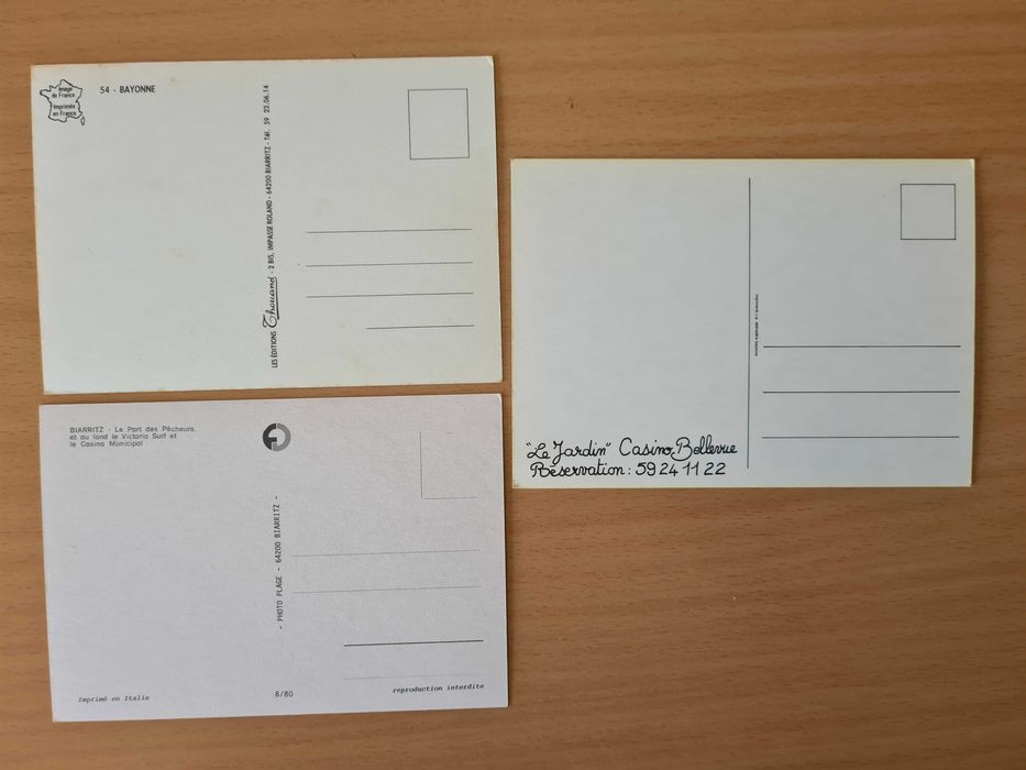 3 postais ilustrados de Bayonne e Biarritz, França