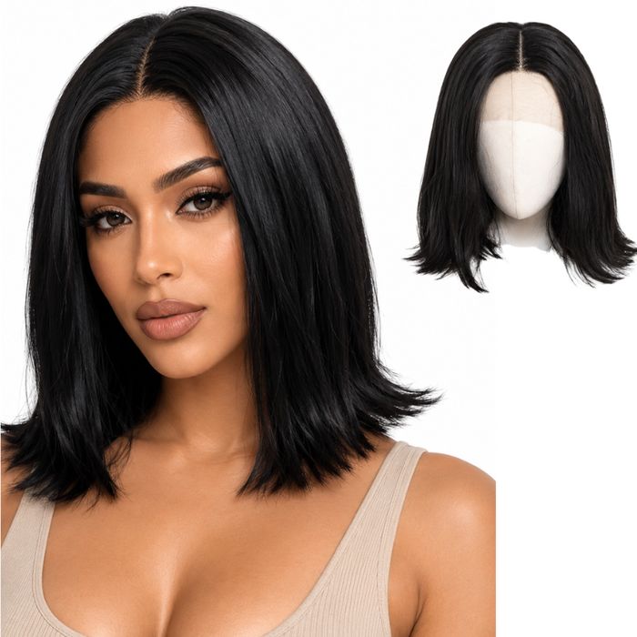 Peruka damska czarna BOB Lace Front 43 cm prosta przedziałek