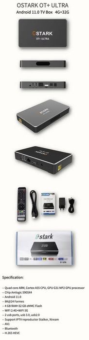 Ostark OT + 8K Ultra, Caixa de TV Android 11.0, 4G + 32G