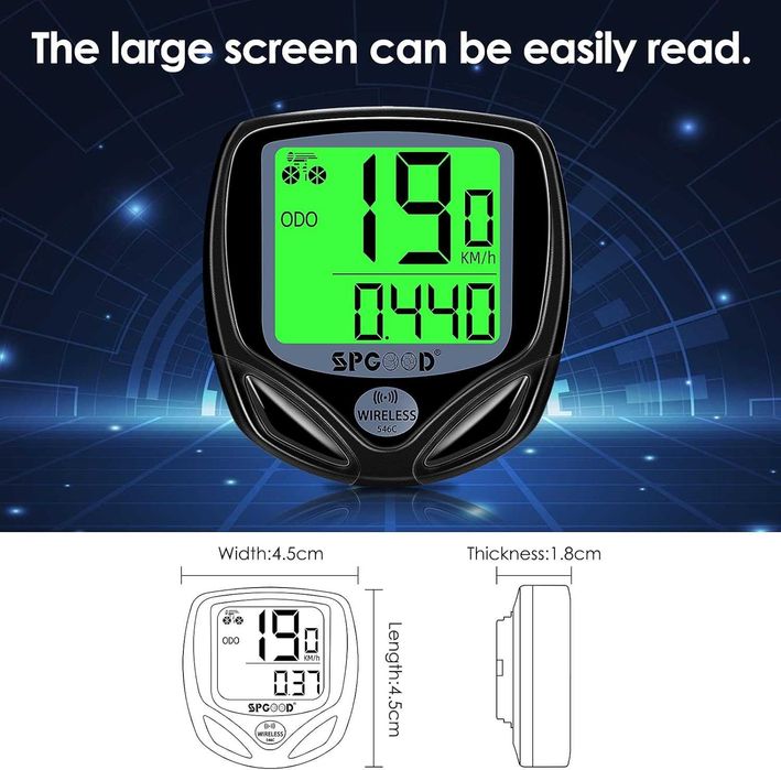 Licznik rowerowy bezprzewodowy, wodoodporny IP54, 16 funkcji, LCD