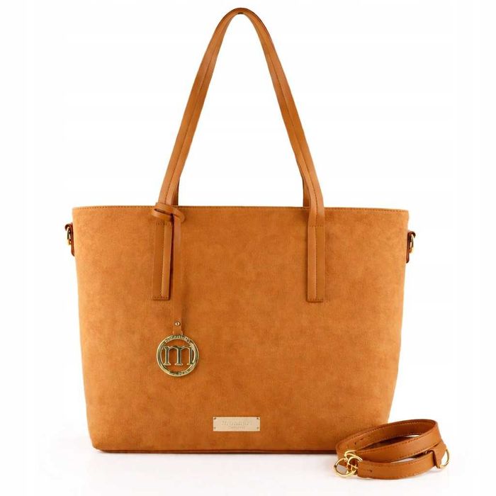 Torebka MONNARI Brązowa Shopper A4 Duża Elegancka Na Ramię Zamsz