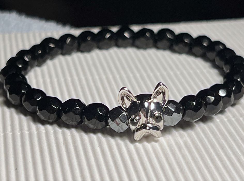 Bransoletka Handmade Buldog francuski Buldożek agat