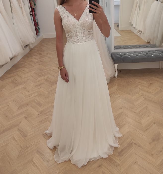 Suknia ślubna boho/rustykalna, koronka Mavi Agnes 20025