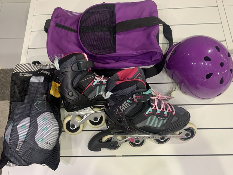 Kit patins Oxelo completo (capacete + proteções + saco) – Ajustáveis 38-41