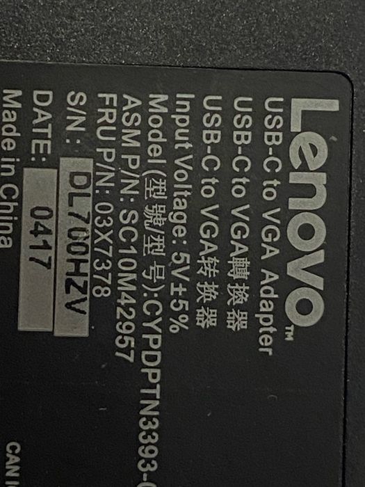 Адаптер Lenovo USB-C to VGA CYPDPTN3393-01 — новий, оригінал