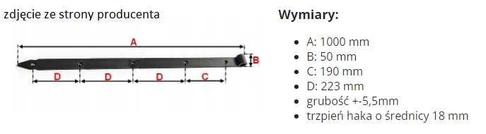 Zawias pasowy do bram 50x1000 mm