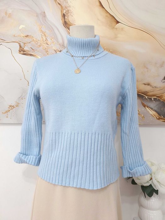 Damski Jasny Niebieski Błękitny Baby Blue Sweter Golf S