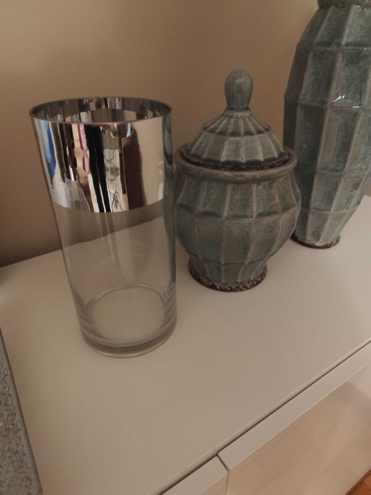 Jarra vidro detalhe prateado