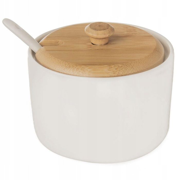stylowa cukiernica + łyżeczka porcelana bambus