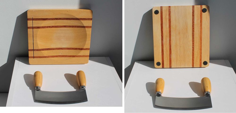 Siekacz Tasak do ziół Nóż kołyska Deska drewniana Komplet NRD PRL