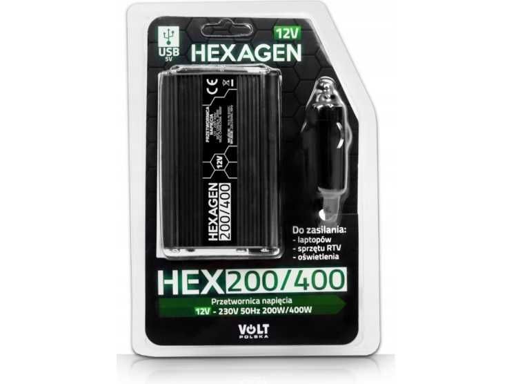 Przetwornica inwerter napięcia 12/230v hex 200/400VA usb volt polska