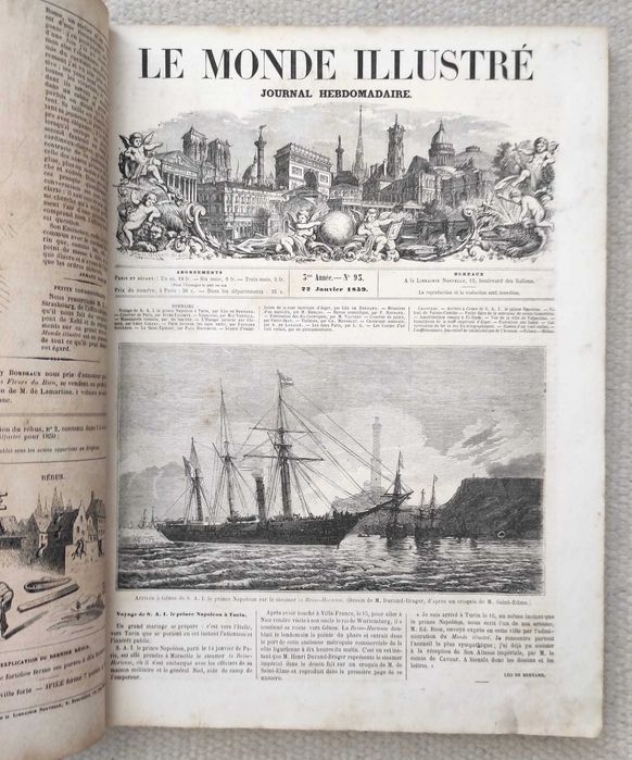 Jornal Le Monde Illustré, de 1859: números 90 a 115, encadernados