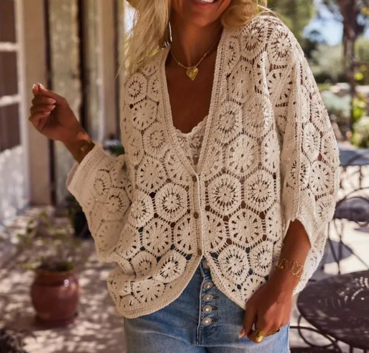 Luźny ażurowy kardigan - nowy bez metki