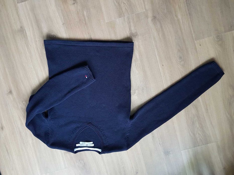 TOMMY HILFIGER granatowy sweter w serek roz. S 100% bawełna