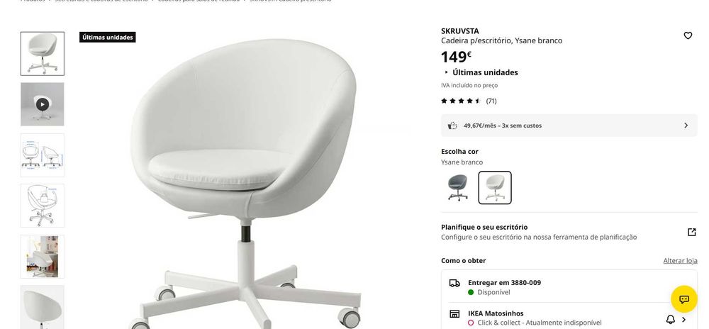 Cadeira de escritório branca SKRUVSTA