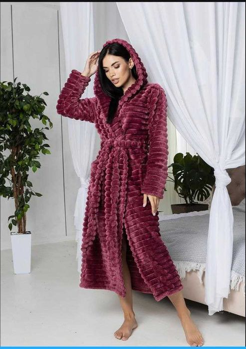 Женский махровый халат шарпей / Халат с капюшоном на запах XL-6XL