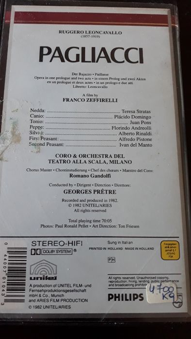 VHS Ópera Pagliacci de Leoncavallo