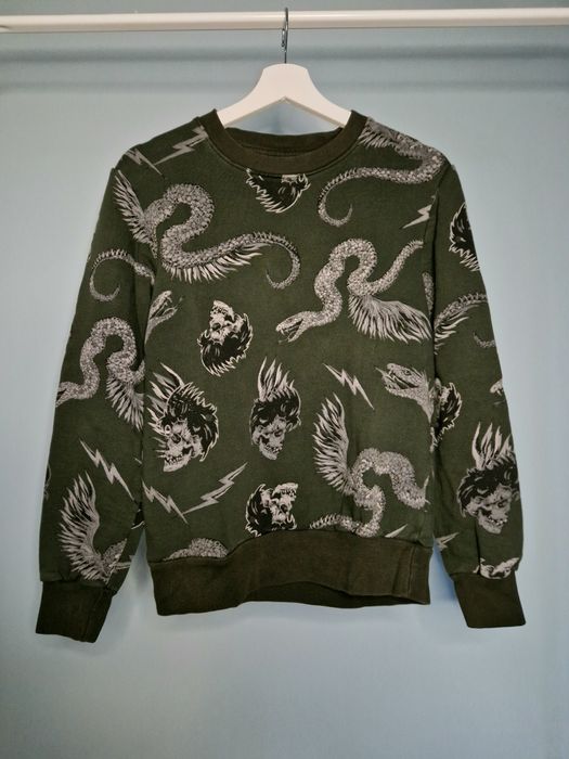 Khaki ciemnozielona bluza męska czaszki węże w print Medicine