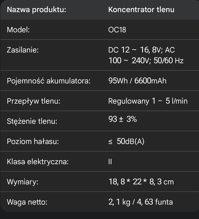 Koncentrator tlenu 5l mały przenośny