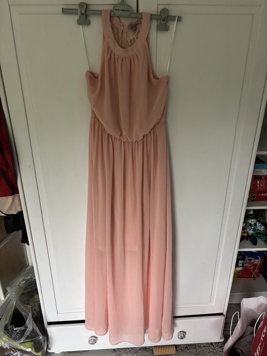 Elegancka sukienka maxi długa na wesele chrzciny koronka