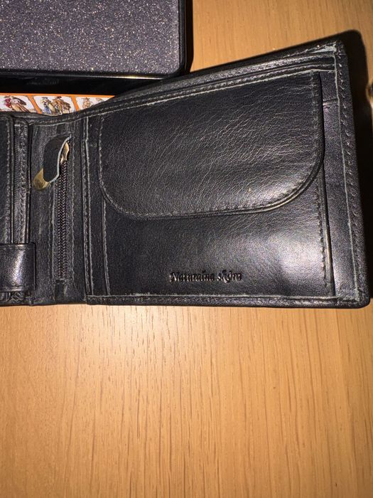 Nowy męski portfel skórzany meltoni – elegancki, w pudełku