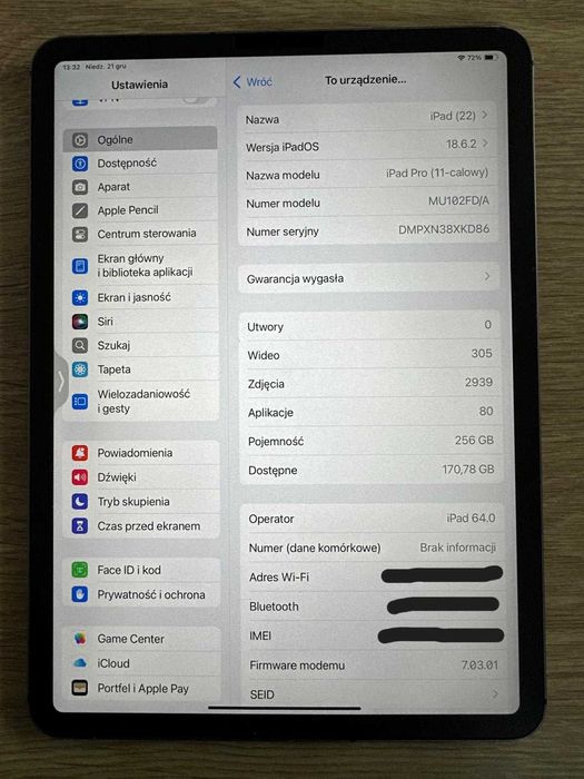 iPad 11 pro 256 GB, WiFi + Cellular (LTE)