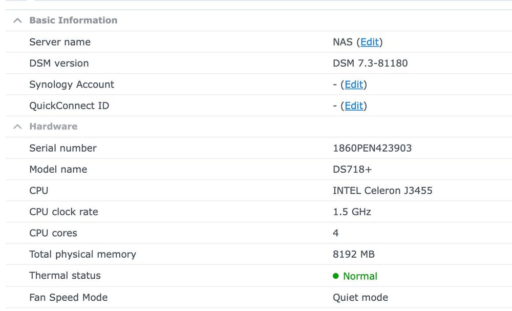 Synology DS718+ (2 x 4TB HDD + 8GB RAM)