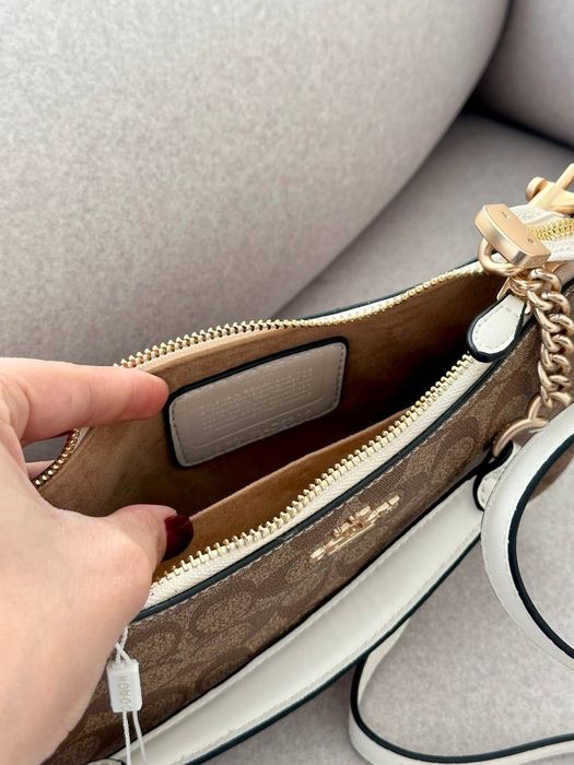 Сумка Coach / сумочка коач коуч коричнева біла