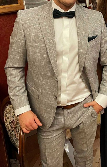 Garnitur męski szary w kratę
