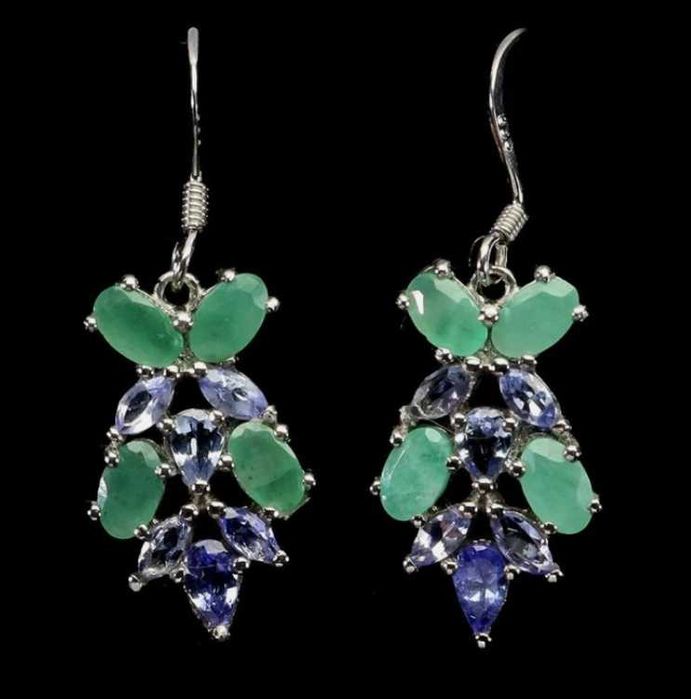 Серьги с натуральными Изумрудами и Танзанитами