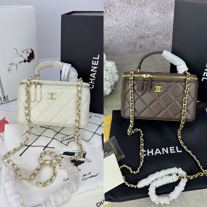 Сумка Chanel Vanity молочна, шоколадна з ручкою