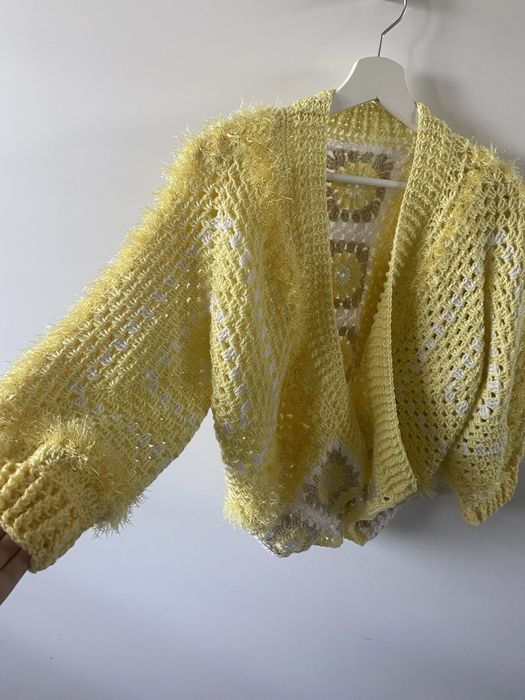 Sweter kardigan szerokie rękawy ręcznie robiony handmade niepowtarzalny boho unikat