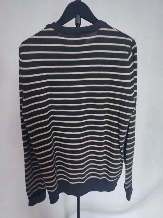 Sweter Selected Homme 38 M grafitowy beżowe paski 50 % wełna guziki