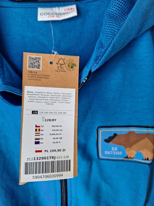 Chłopięca niebieska bluza z kapturem go outside nowa Coccodrilo