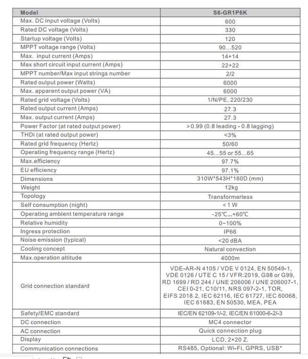 Inversor Solis 6KW GridTied c/  limitação - modelo  S6-GR1P6K