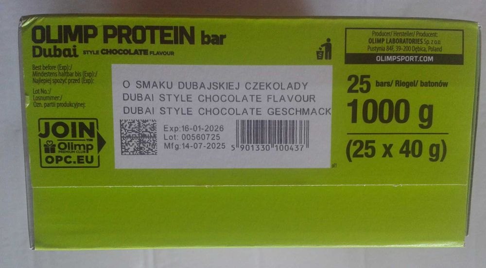 OLIMP PROTEIN BAR Baton białkowy WPC pistacjowy Dubai Style karton 1kg