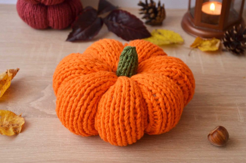 Ręcznie robiona dynia z bawełny – pomarańczowa, 16 cm