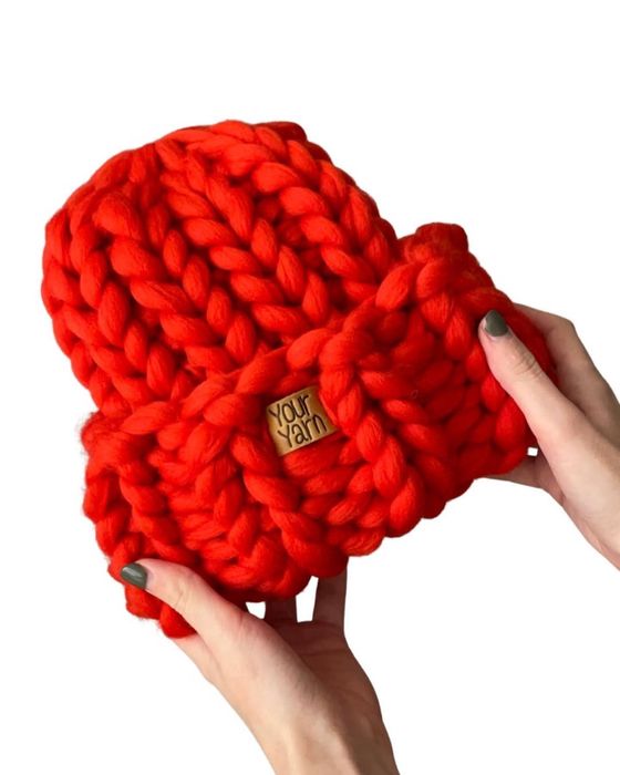 Шапка Your Yarn червона, крупна вʼязка, 100% шерсть мериноса