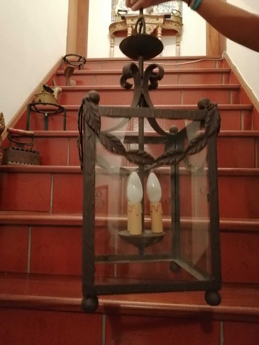 Candeeiro teto 3 lâmpadas ferro forjado