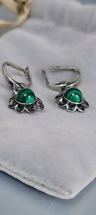 Srebrne kolczyki 925 z malachitem