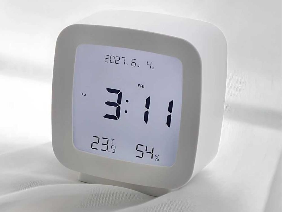 Zegar Cyfrowy Budzik LCD Temperatura Wilgotność Data Biały