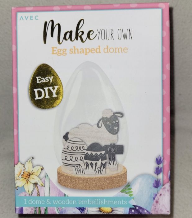 Nowe szklane jajko wielkanocne z drewnianymi ozdobami 16,1 x 12 cm