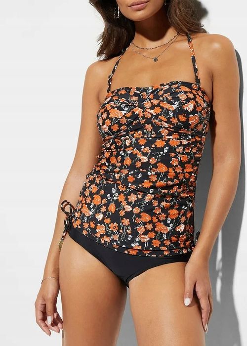 B.P.C top tankini z opaską bandeau czarny w drobne kwiatuszki ^44