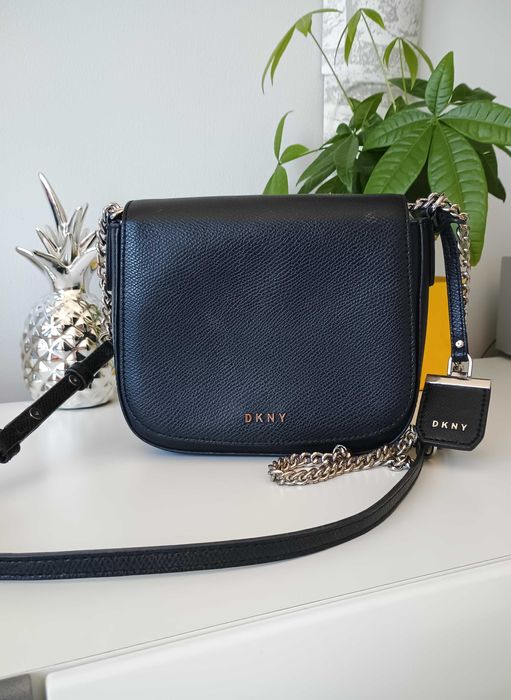 Oryginalna skórzana torebka na ramię DKNY crossbody black czarna
