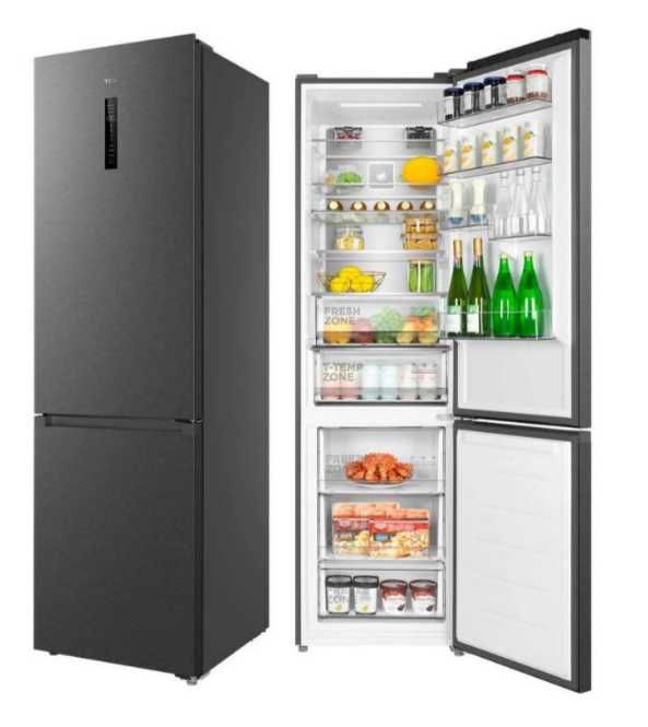 NOWA Lodówka TCL No Frost 203cm ŚWIETNA NA ŚWIĘTA Grey Inox 382L